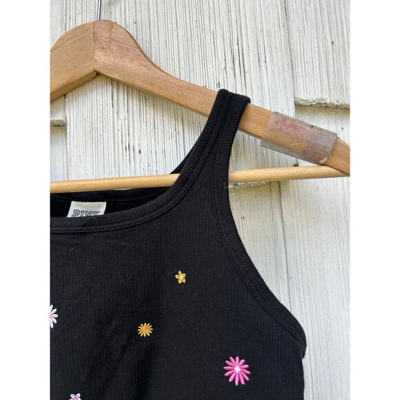 Victoria's Secret PINK Daisy Embroidered‎ Crop Tank Black Soft Stretchy Size M - Picture 3 of 8